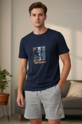 Men’s Navy Henley Neck T-Shirt & Gray Shorts Pajama Set
