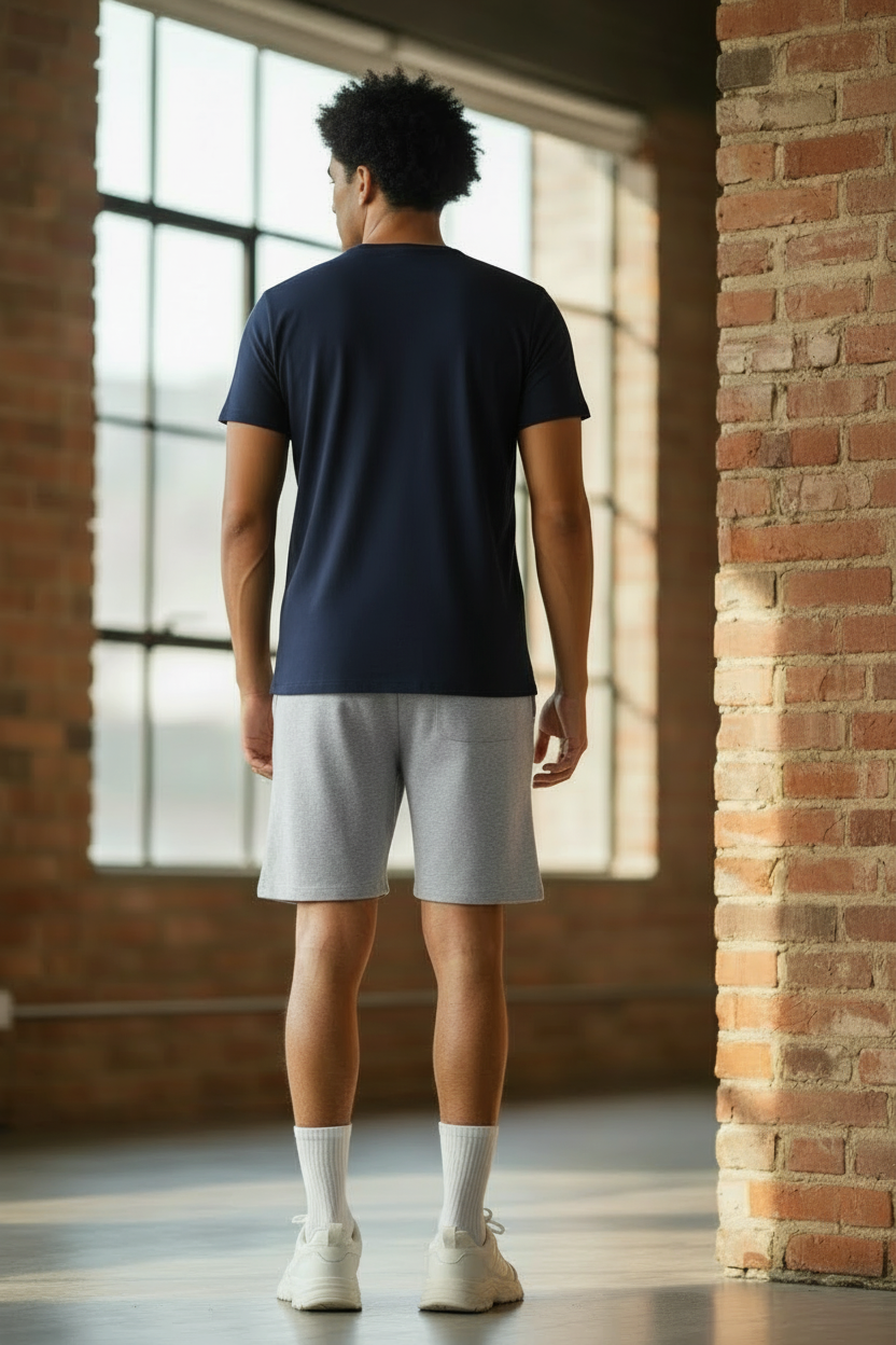Men’s Navy Henley Neck T-Shirt & Gray Shorts Pajama Set