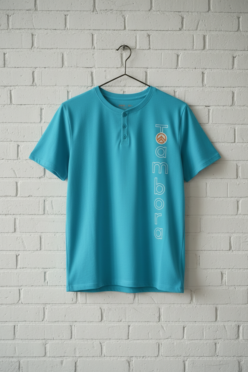 Men’s Blue Henley Neck T-Shirt & Navy Shorts Pajama Set