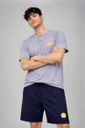 Men’s Grey Melange Henley Neck T-Shirt & Navy Shorts Lounge Wear Set