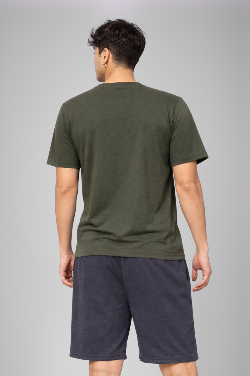 Men’s Blue Henley Neck T-Shirt & Dark Grey Shorts Lounge Wear Set