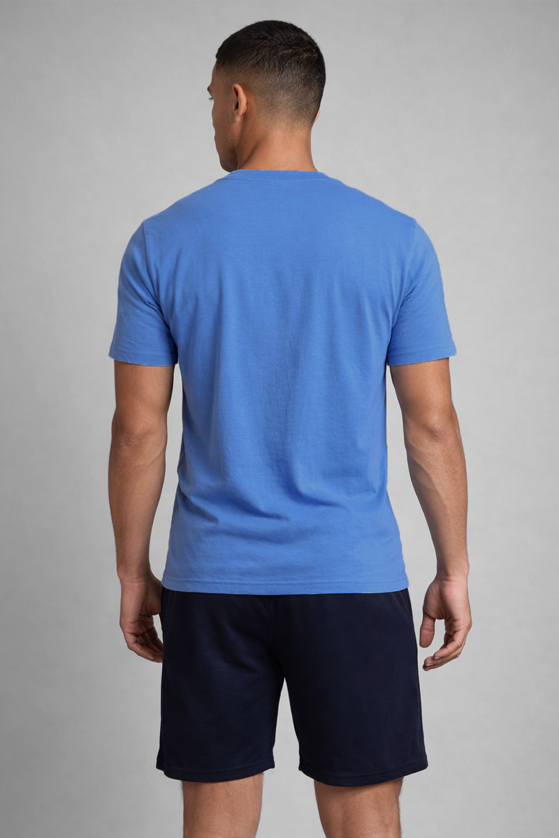 Men’s Blue Henley Neck T-Shirt & Navy Shorts Lounge Wear Set