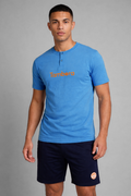 Men’s Blue Henley Neck T-Shirt & Navy Shorts Lounge Wear Set