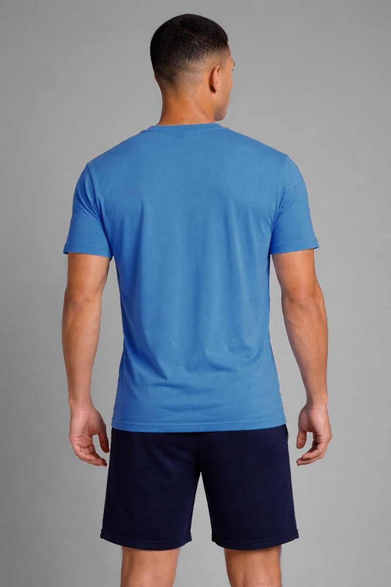 Men’s Blue Henley Neck T-Shirt & Navy Shorts Lounge Wear Set