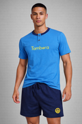 Men’s Blue Henley Bold Neck T-Shirt & Solid Navy Shorts Lounge Wear Set