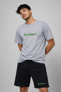 Men’s Grey Melange Henley Neck T-Shirt & Black Shorts Lounge Wear Set