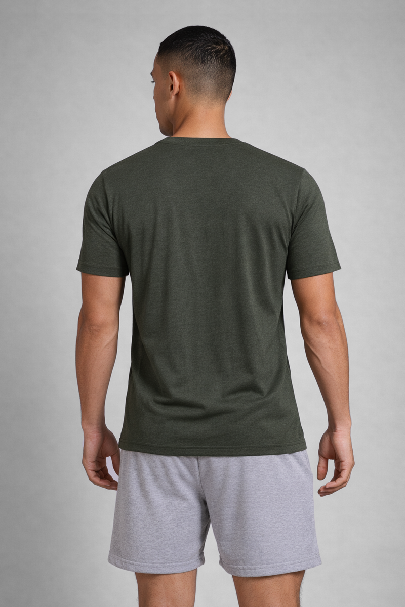Men’s Olive Green Henley Neck T-Shirt & Grey Melange Shorts Lounge Wear Set