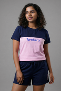 Women's Navy and Pink Cut & Sew Henley Neck T-Shirt & Navy Shorts Pyjama Set