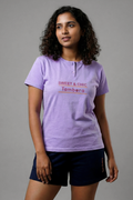 Women's Lavender Purple Henley Neck T-Shirt & Navy Shorts Set